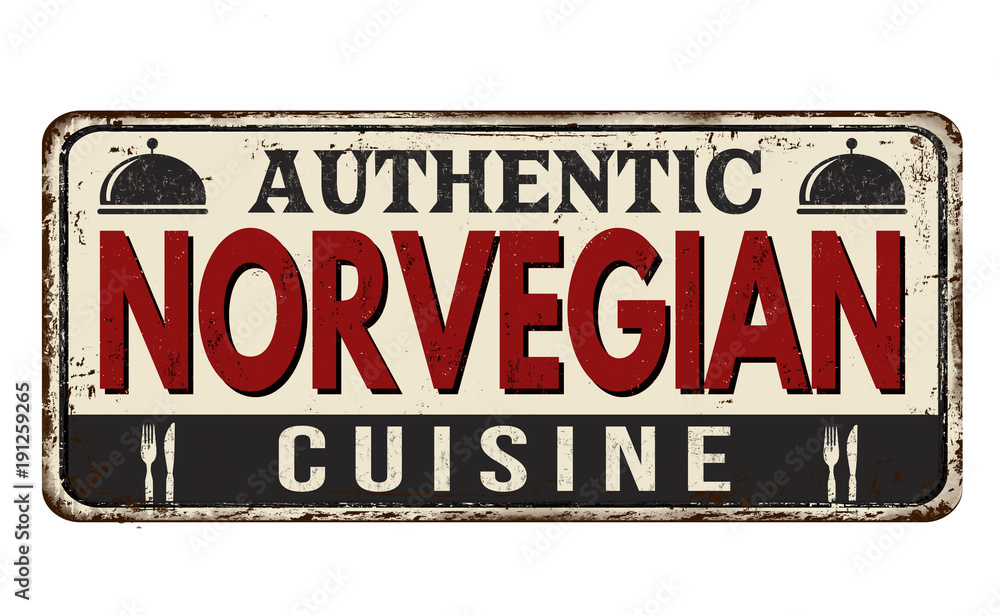 Fototapeta premium Authentic Norvegian cuisine vintage rusty metal sign