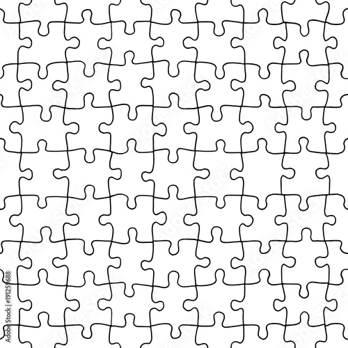 Seamless pattern of hand drawn jigsaw puzzle pieces, separate pieces that can be extracted