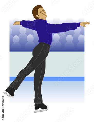 figure skating, male skater, in pose on an ice rink with crowd in the background