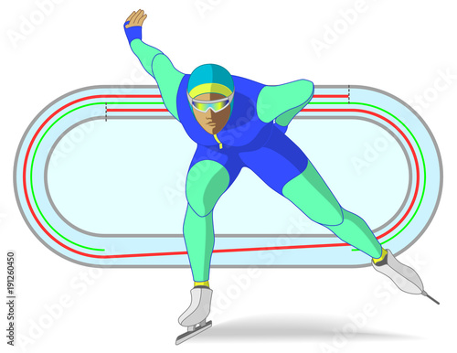 long track speed skating, female skater with long track diagram in the background