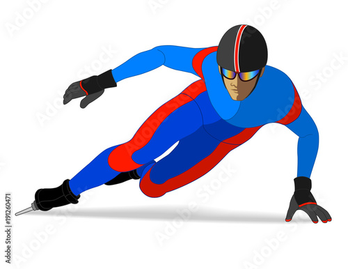 short track speed skating, male skater isolated on a white background