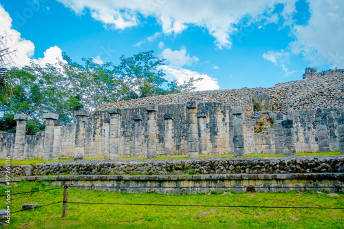 Beautiful outdoor view of Chichen Itza Mayan ruins in Mexico photo