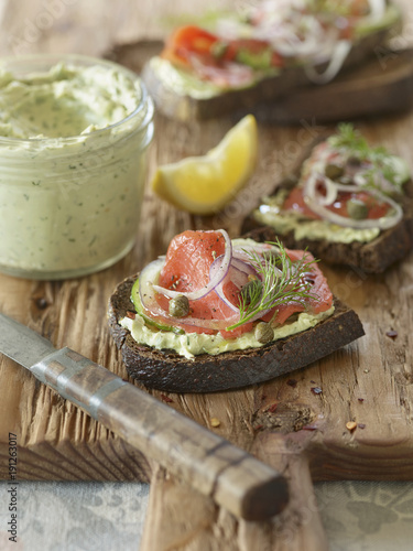 Pumpernickel Toasts with Smoked Salmon & Avocado Cream Cheese