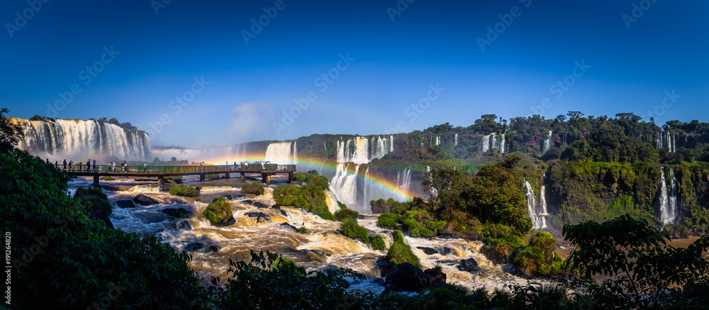 Foz Do Iguazu - June 23, 2017: Panorama of the Iguazu Waterfalls in Foz Do Iguazu, Brazil