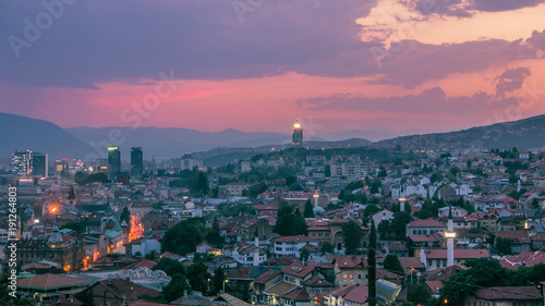 Warm evening in Sarajevo, beautiful skyline at dusk with purple touch © DarwelShots
