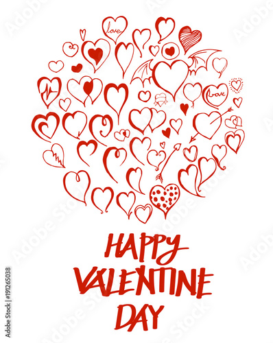 Red Heart doodle illustration circle valentine day frame line sketch style eps10