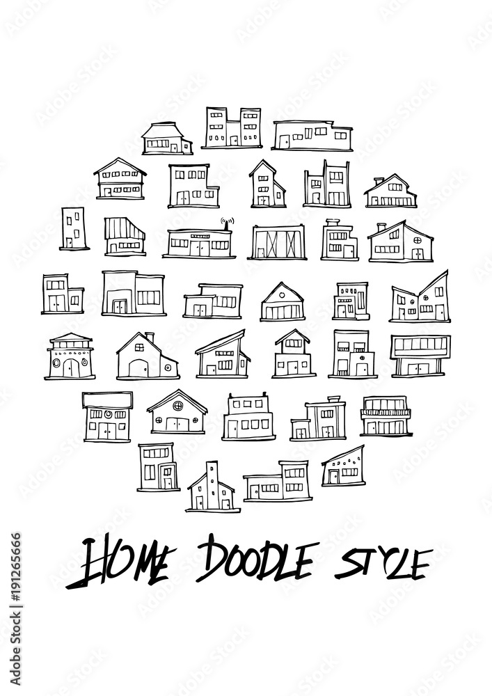 Fototapeta premium Black Line House doodle illustration circle line sketch style eps10