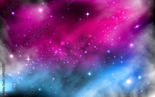 Space background. Colorful starry nebula. Milky way with stardust. Space galaxy and bright shining stars. Futuristic design. Vector illustration
