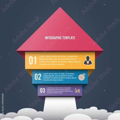Arrow start up infographic options banner. Business success concept. Can be used for workflow layout, diagram, chart, number and step options, web design. Vector illustration