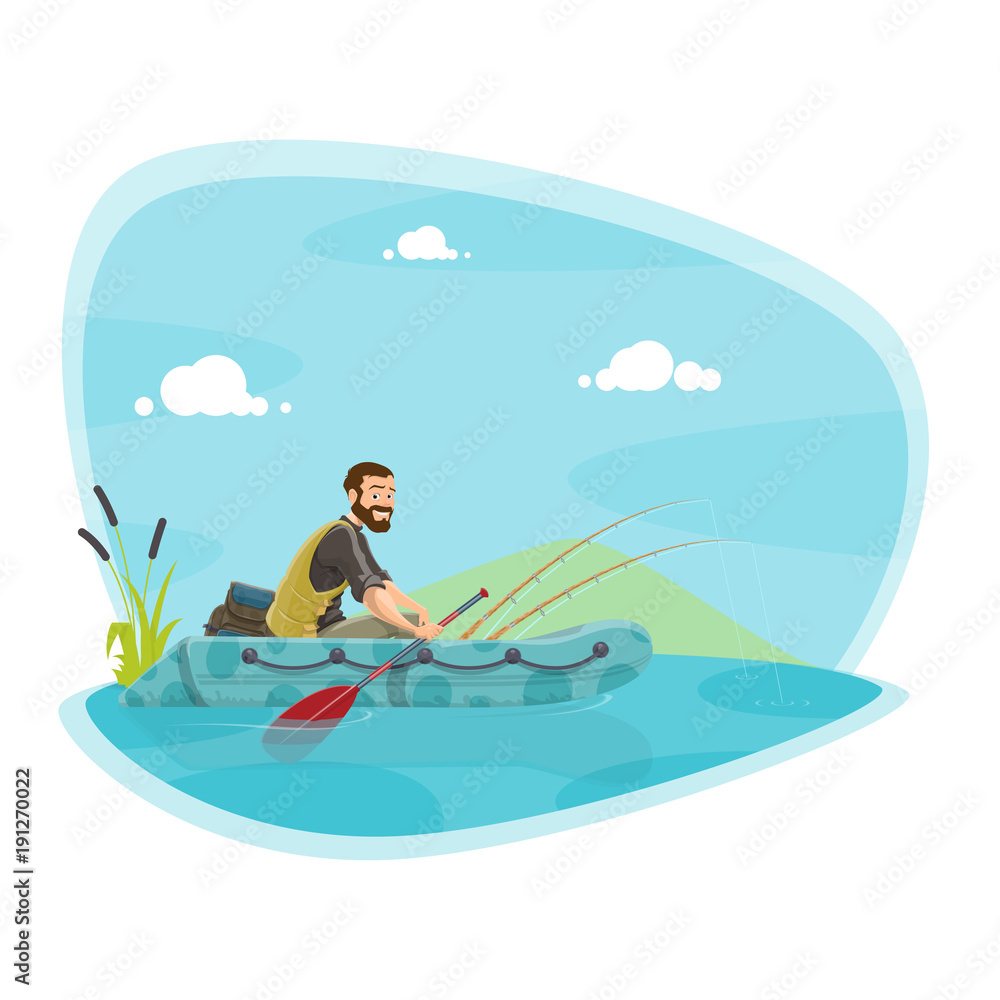 Fishing sport icon with fisherman on boat with rod