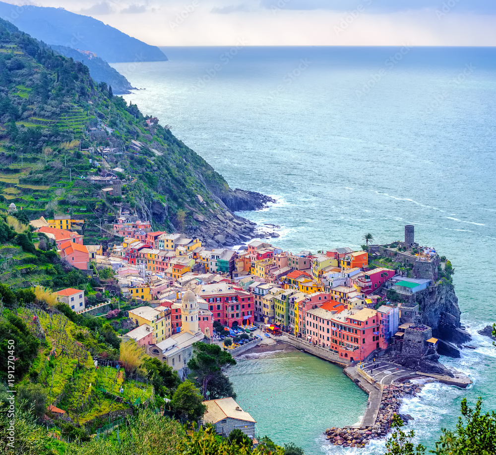 Vernazza town on mediterranean coast, Cinque Terre, Italy