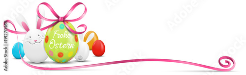 Frohe Ostern Banner mit Osterhase und Ostereier bunt