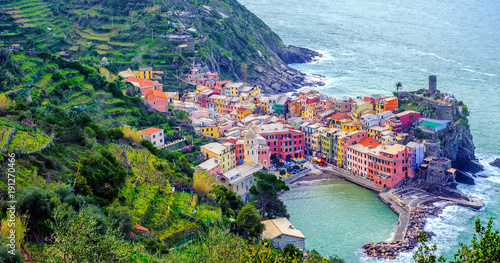 Vernazza town on mediterranean coast, Cinque Terre, Italy photo