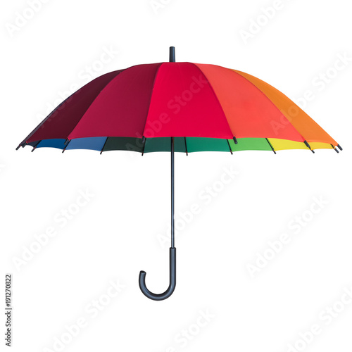 Rainbow umbrella isolated on white background with clipping path for Insurance and uv protection concept