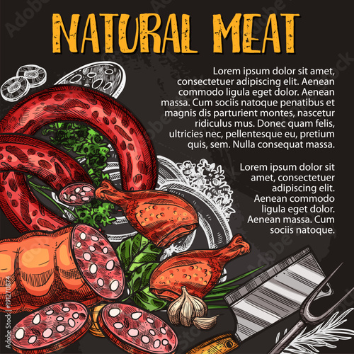 Natural meat and sausage chalkboard poster design