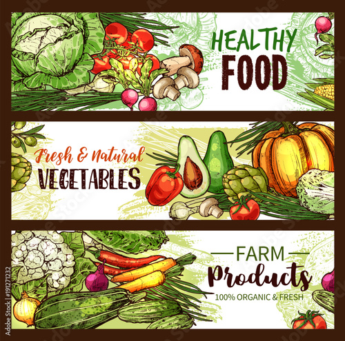 Vegetable, fruit, mushroom banner of fresh veggies
