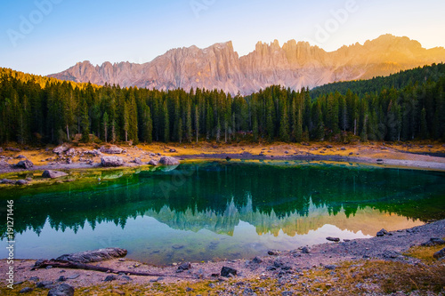Canvas-taulu Carezza lake in Dolomites Alps . Italy