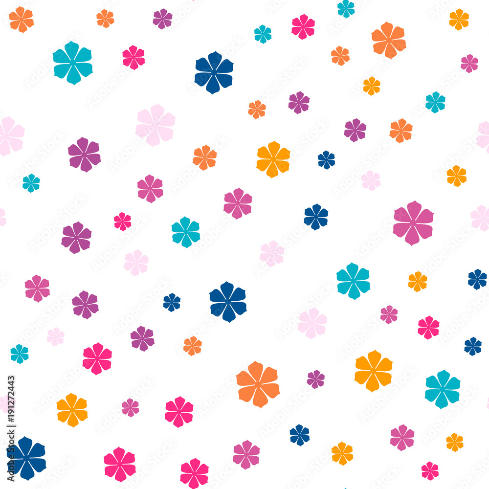 Seamless pattern with colorful handwritten flowers. Vector.