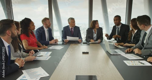 4k, Business people group have meeting and working in modern bright office indoor. Slow motion.