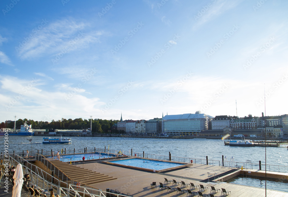 Landscape of the sea pool on helsinki port