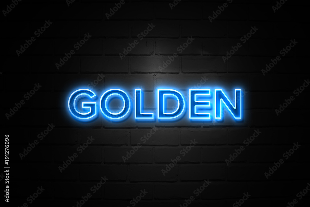 Golden neon Sign on brickwall