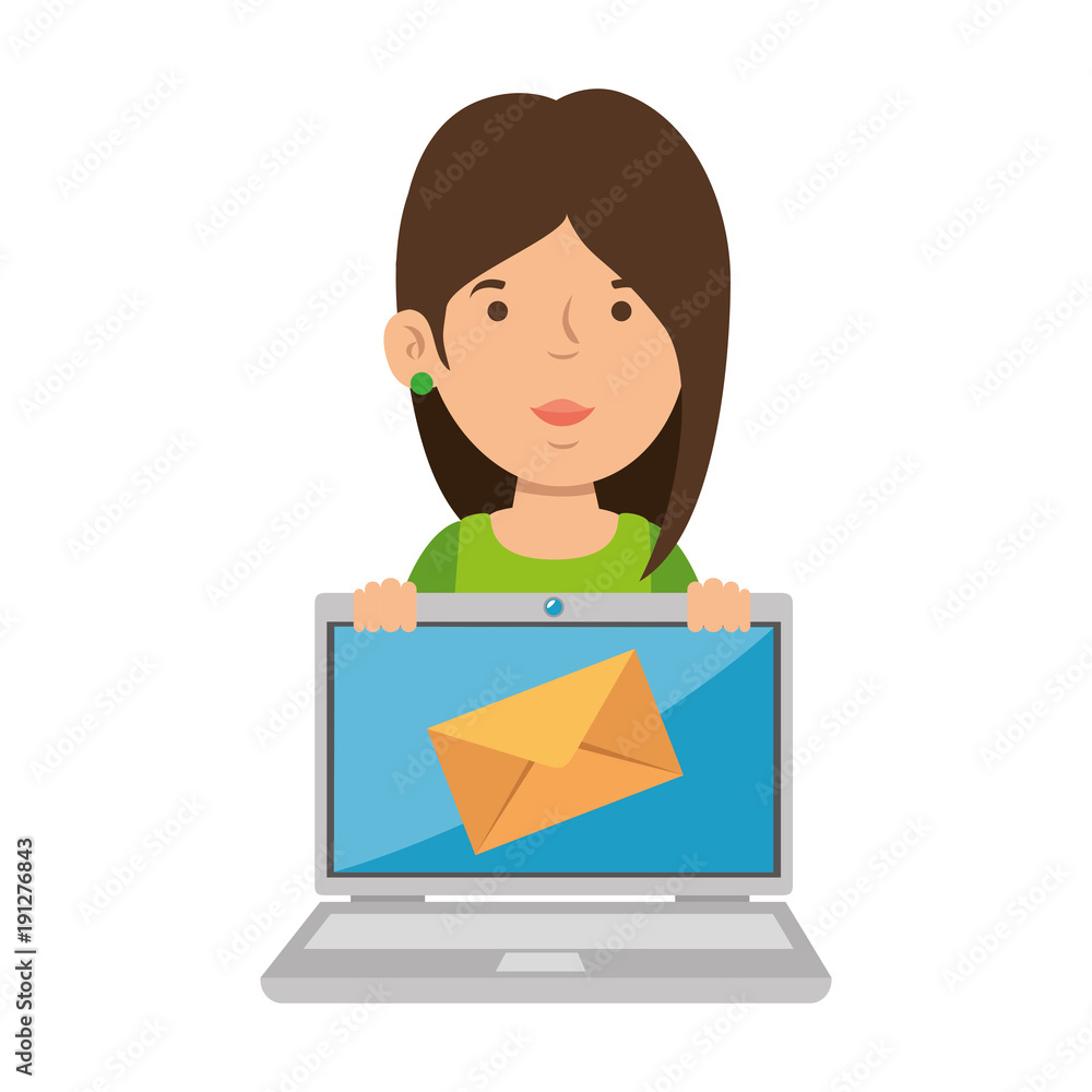 woman using laptop with envelope mail vector illustration design woman using laptop with envelope mail vector illustration design