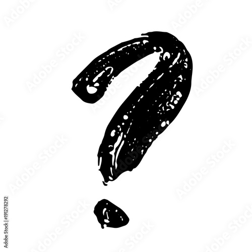 Question mark. Handwritten by dry brush. Rough strokes textured font. Vector illustration. Grunge style.