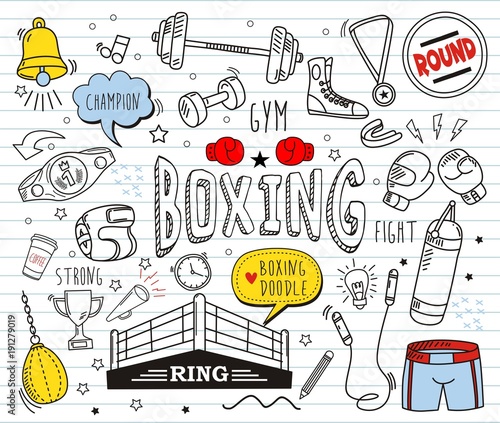 Set of colorful doodle on paper background.Doodles boxing elements
