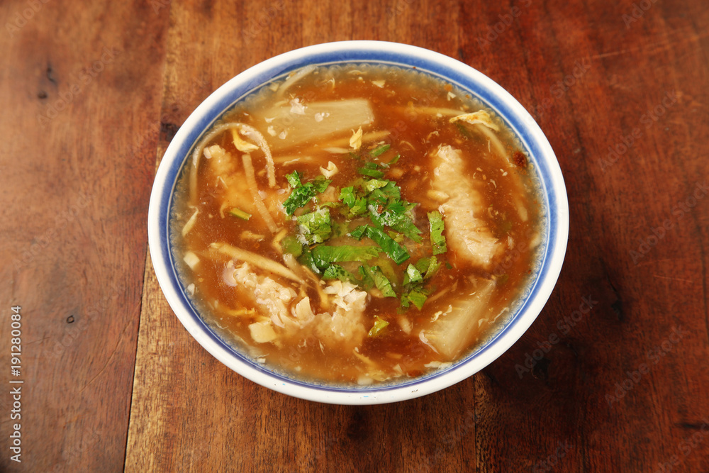 Pork thick soup on dinner table Pork thick soup on dinner table