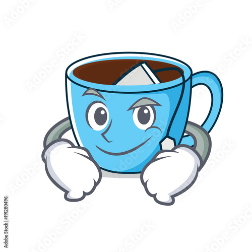 Smirking tea cup character cartoon