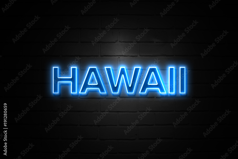 Hawaii neon Sign on brickwall Hawaii neon Sign on brickwall