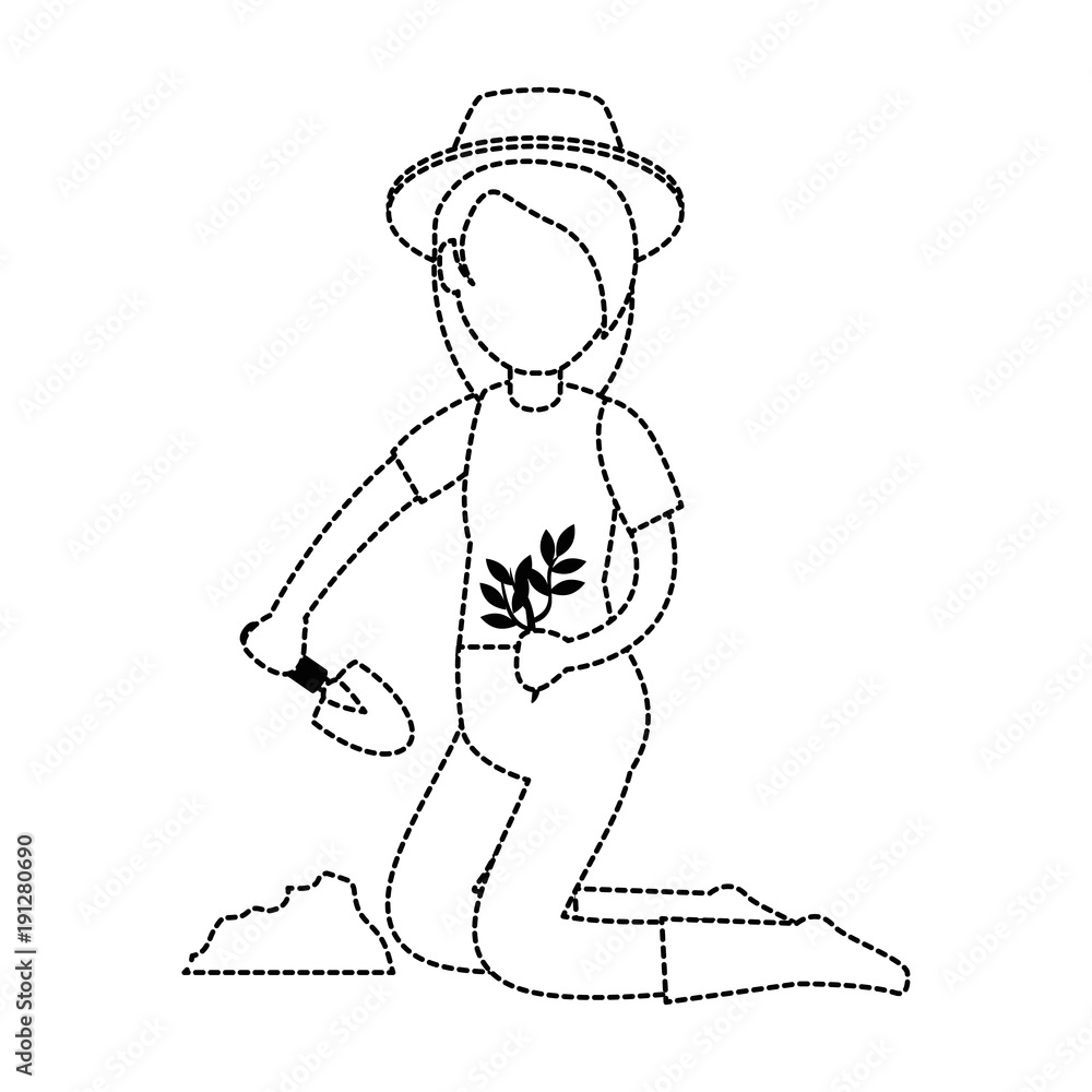 Fototapeta premium woman gardener planting avatar character vector illustration design