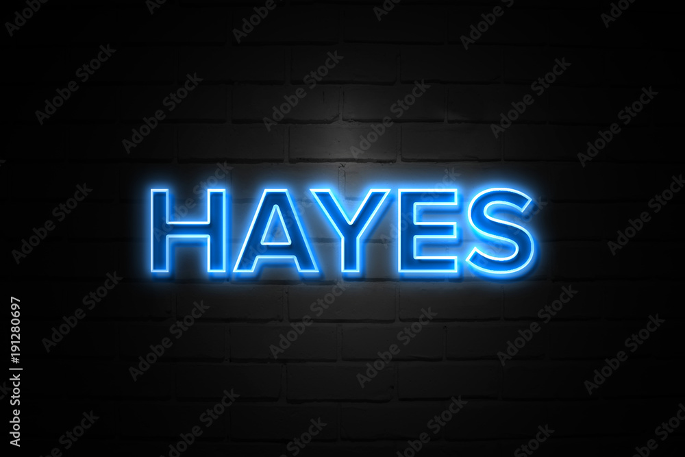 Hayes neon Sign on brickwall Hayes neon Sign on brickwall