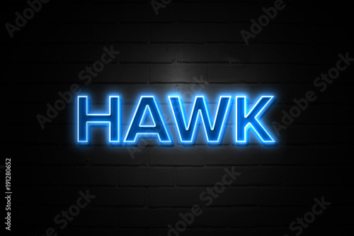 Hawk neon Sign on brickwall