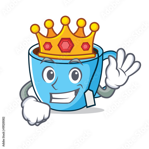 King tea cup mascot cartoon