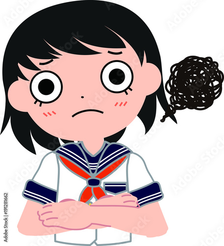セーラー服を着たショートカットの女子生徒　不満