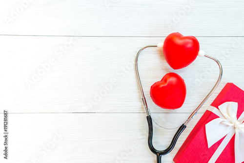 Heart Disease Checker for Valentine, flat lay photo and wood background photo