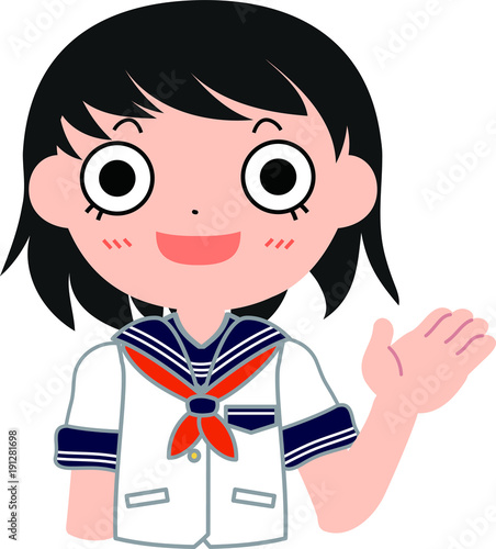 セーラー服を着たショートカットの女子生徒　案内する