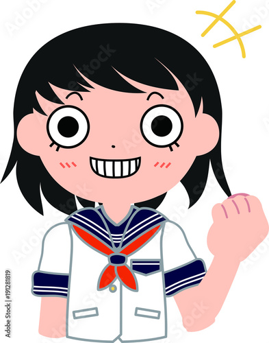 セーラー服を着たショートカットの女子生徒　笑う
