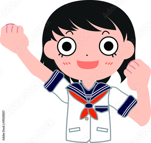 セーラー服を着たショートカットの女子生徒　やる気