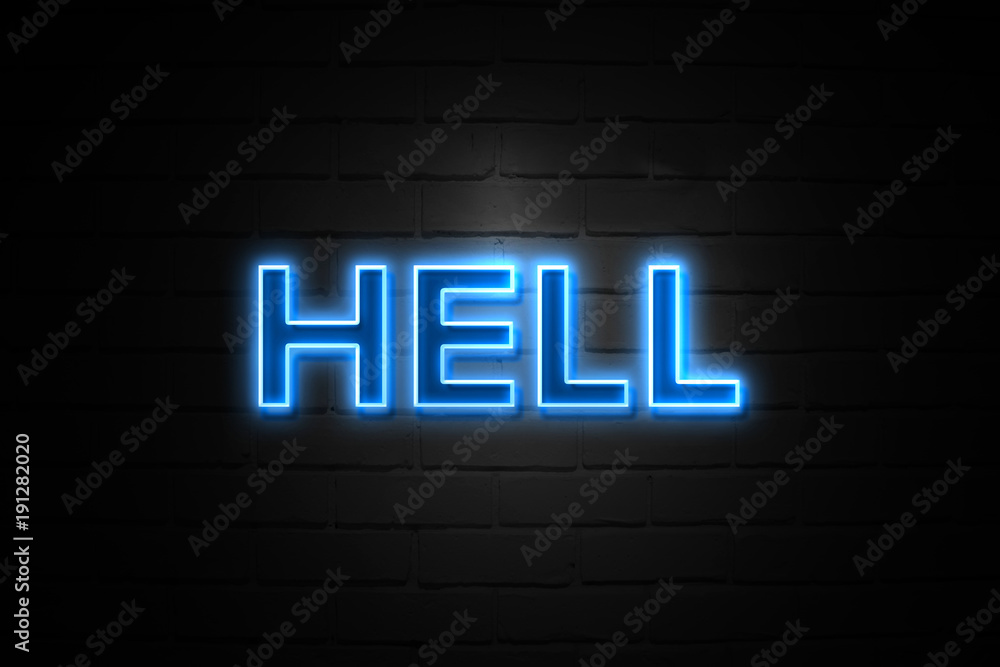 Hell neon Sign on brickwall Hell neon Sign on brickwall
