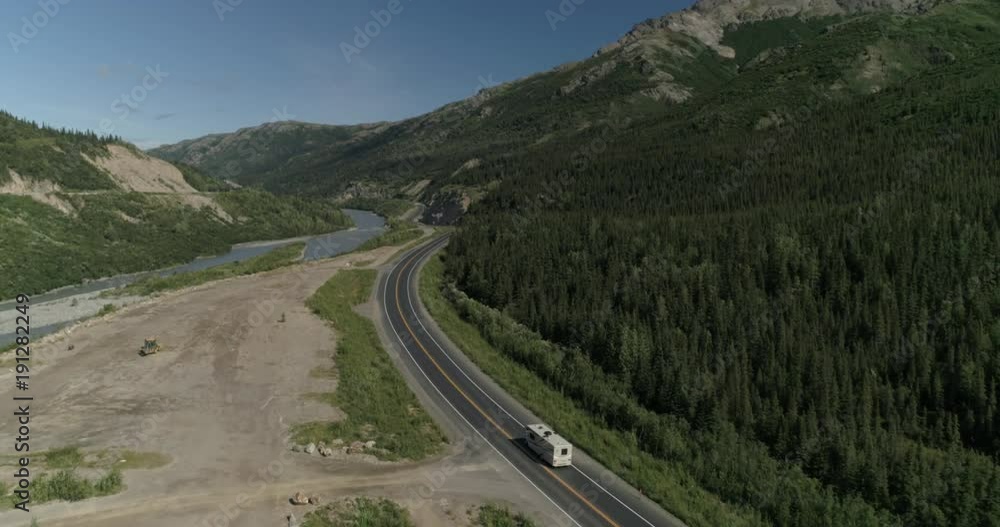 Aerial view RV, aerial flythrough of beautiful Alaska. July 2017. 4k Aerial view RV, aerial flythrough of beautiful Alaska. July 2017. 4k