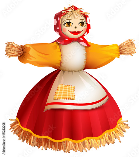 Straw stuffed woman for Russian holiday Maslenitsa shrovetide Pancake week