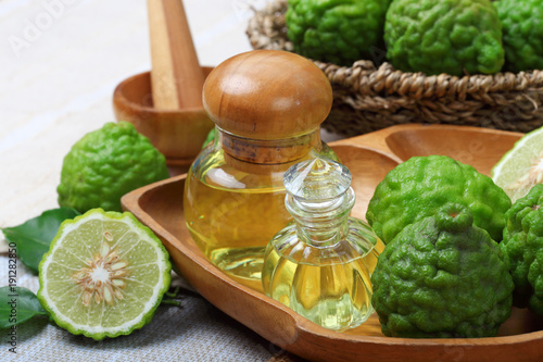 bergamot with aromatic spa of bottles essential oil