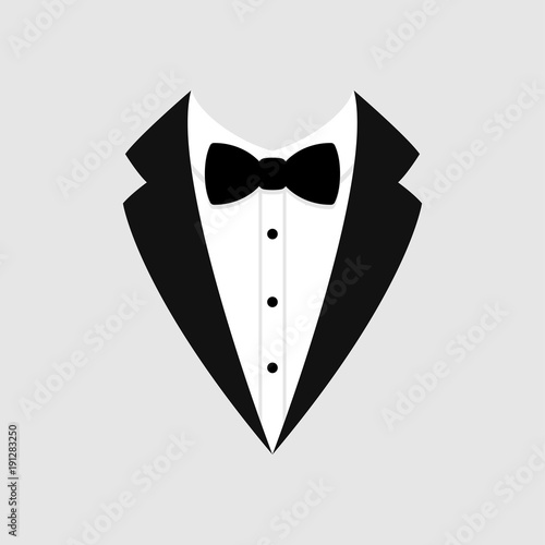 Valokuva Man's jacket. Tuxedo. Weddind suit with bow tie. Vector icon.