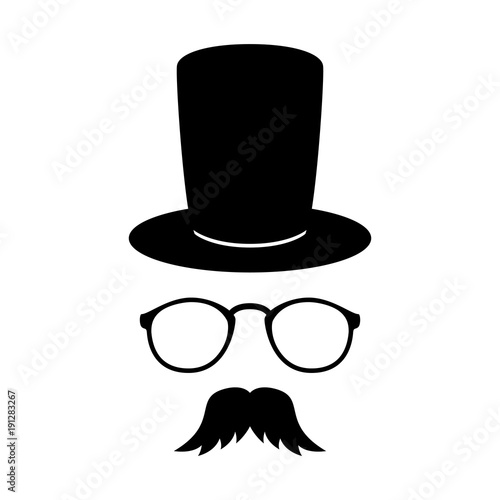 Man face with glasses, mustache and hat. Photo props. Gentleman. Detective. Vector photo