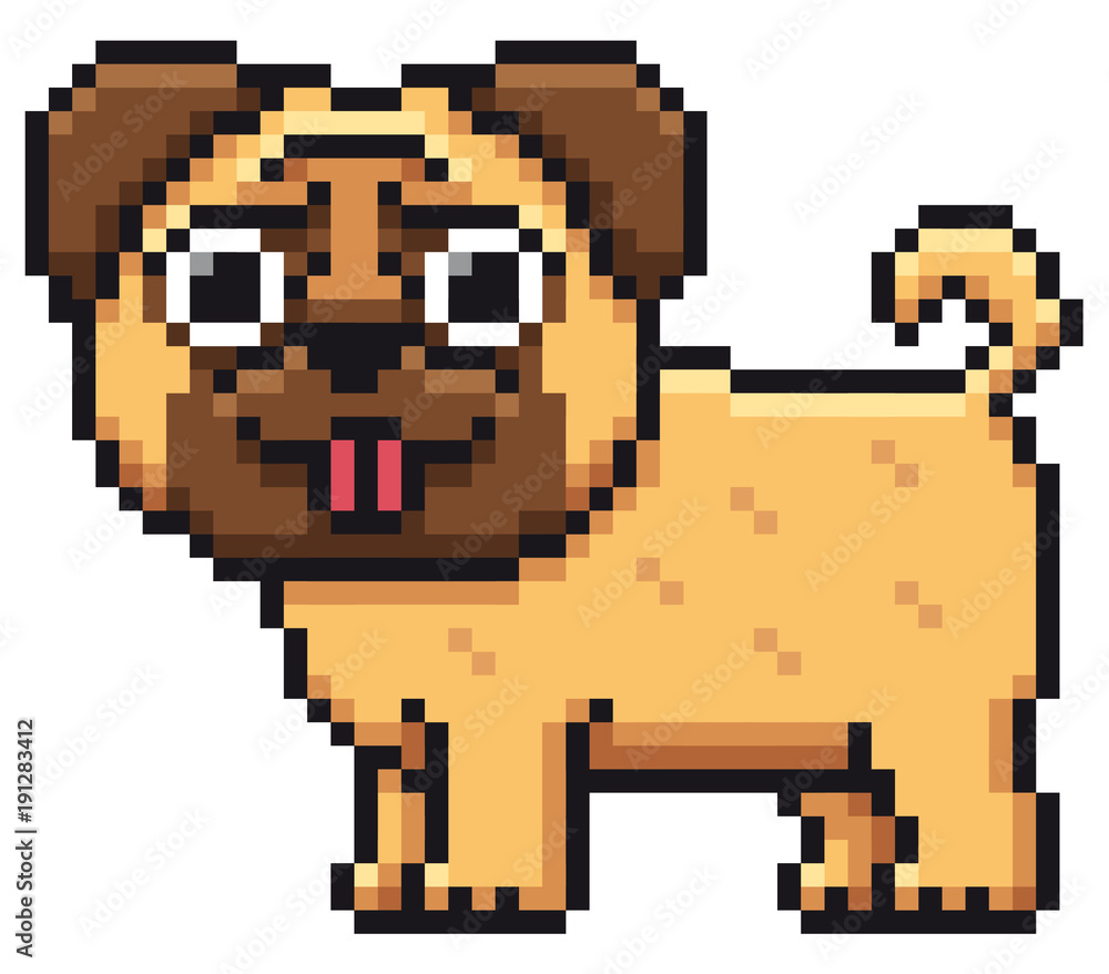 Vector illustration of Cartoon Dog pug - Pixel design Vector illustration of Cartoon Dog pug - Pixel design