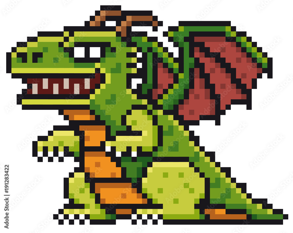 Vector illustration of Cartoon Dragon - Pixel design Vector illustration of Cartoon Dragon - Pixel design