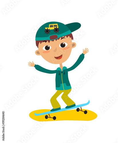 Cool boy on skateboard photo