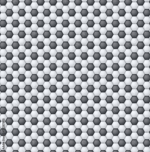 Seamless pattern of soccer, football. Traditional sport texture of ball for game. Symbol of mosaic, template with black and white hexagons. Vector illustration, easily resizable and color